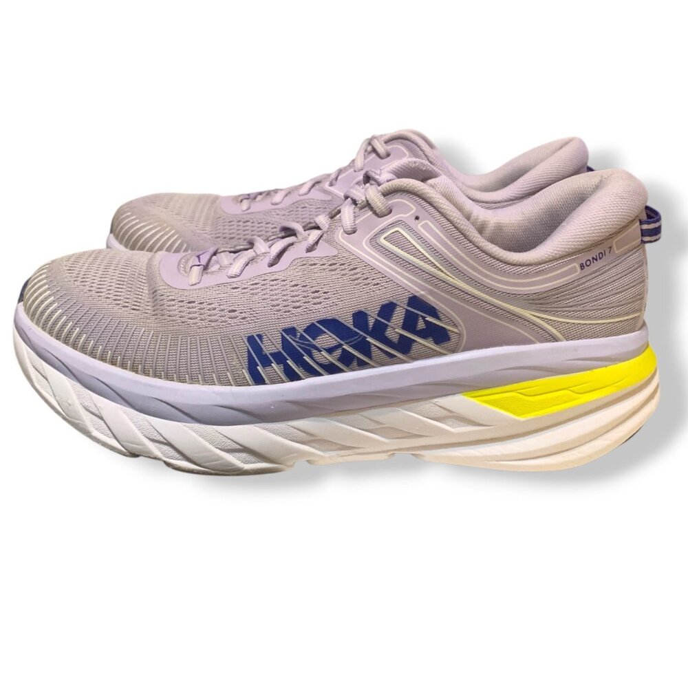 Hoka One One Bondi‎ 7 Women's Running Shoes 10.5 Lavender Yellow Cushioned Read